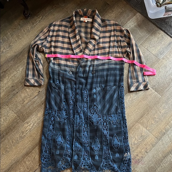 Free People Jackets & Blazers - Free People Plaid and Lace Coat in Brown and Blue Excellent Condition